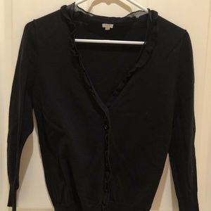 J Crew Black Cardigan with Ruffle Detail